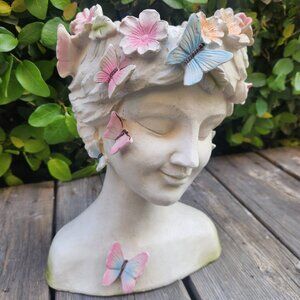 Colorful Butterfly Flower Lady Head Planter Home Decor